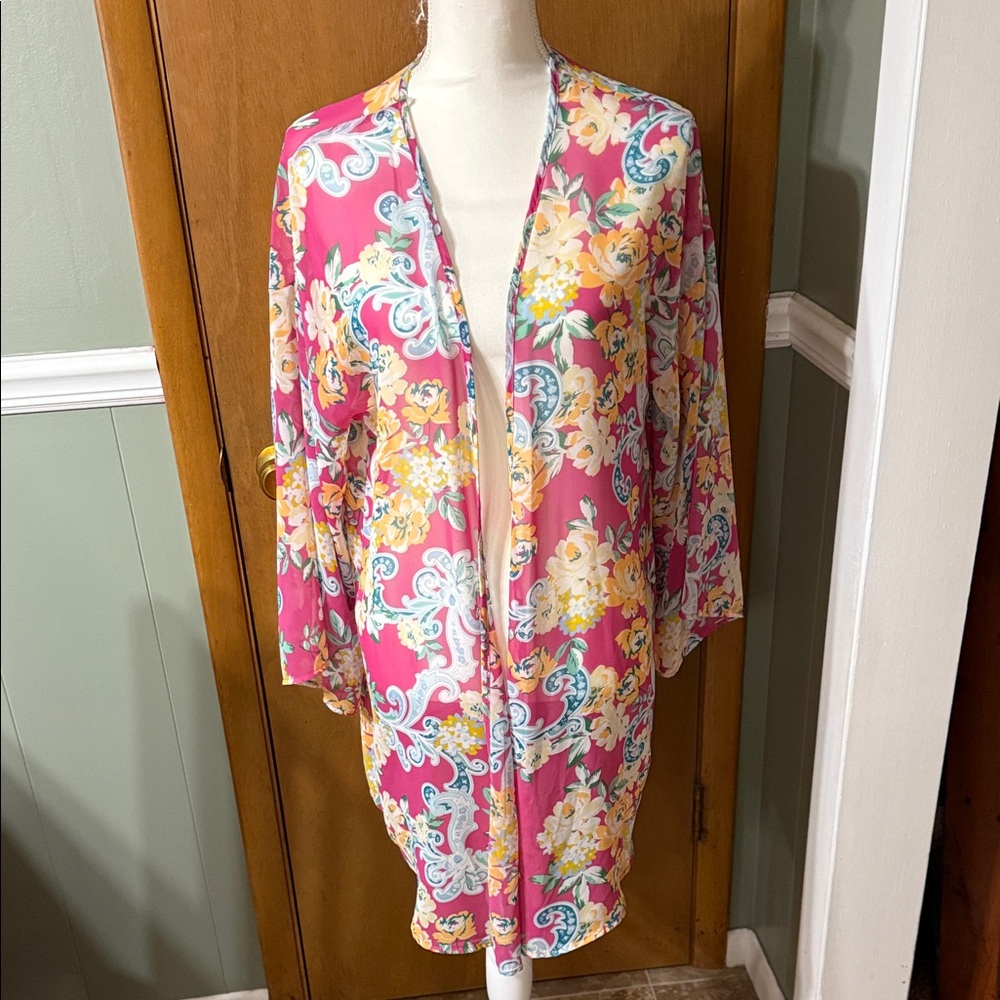 Emerald Pink Floral Kimono